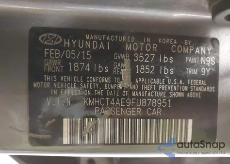 2015 Hyundai Accent Gls из США, поврежденный, VIN KMHCT4AE9FU878951